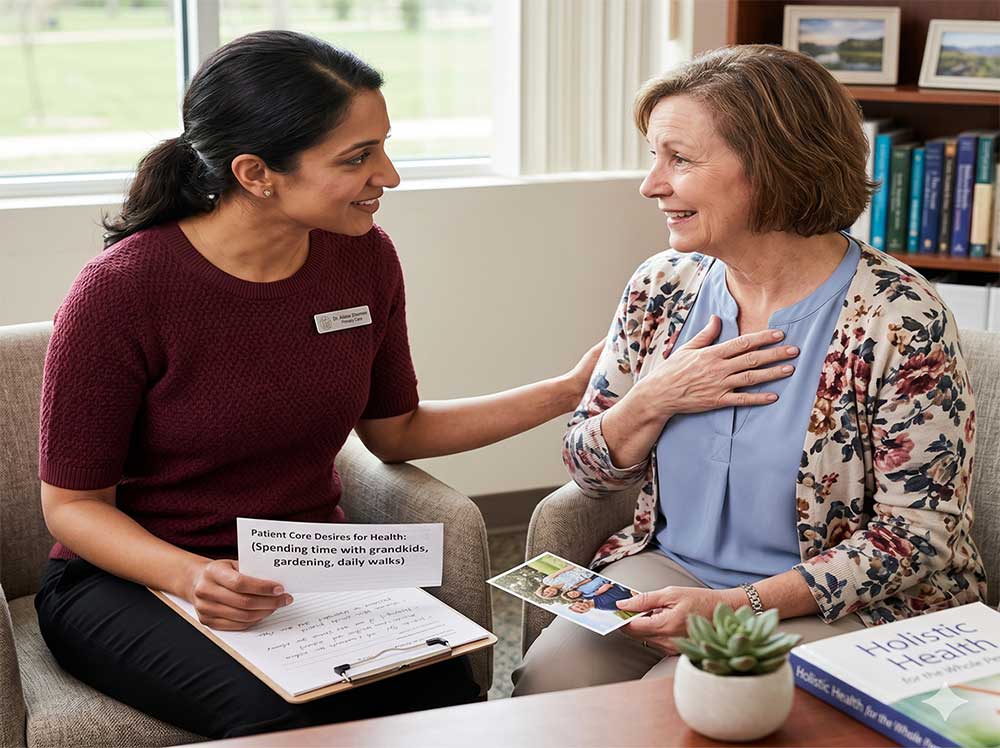 A clinician in conversation with a patient about her personal health goals